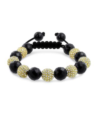 Bling Jewelry Black White Pave Crystal Bracelet Ball Black Cord String Adjustable - Gold-tone