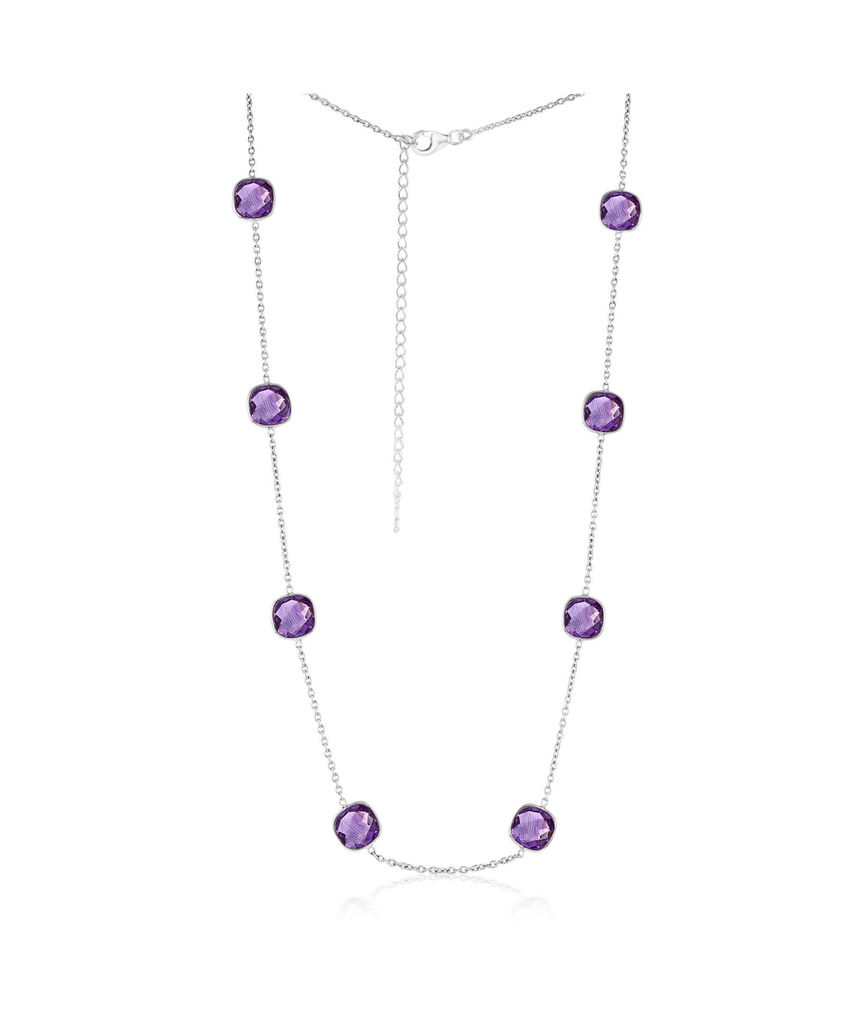 Sterling Silver, Square Bezel-Set, Gem Station Necklace - Amethyst