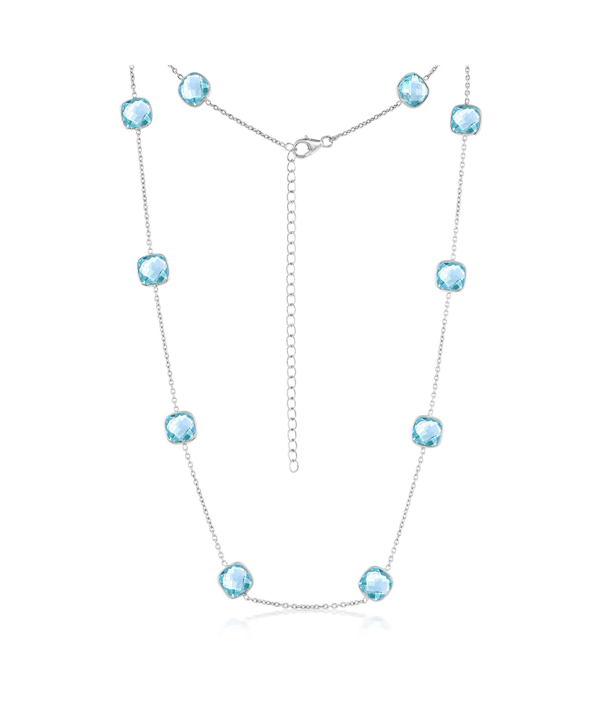 Sterling Silver, Square Bezel-Set, Gem Station Necklace - Blue topaz