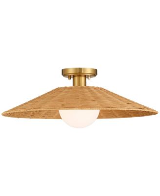 Gavin 22 3/4" Modern Coastal Semi Flush-Mount Ceiling Light Fixture Kitchen Foyer Hallway Brass Finish Rattan
