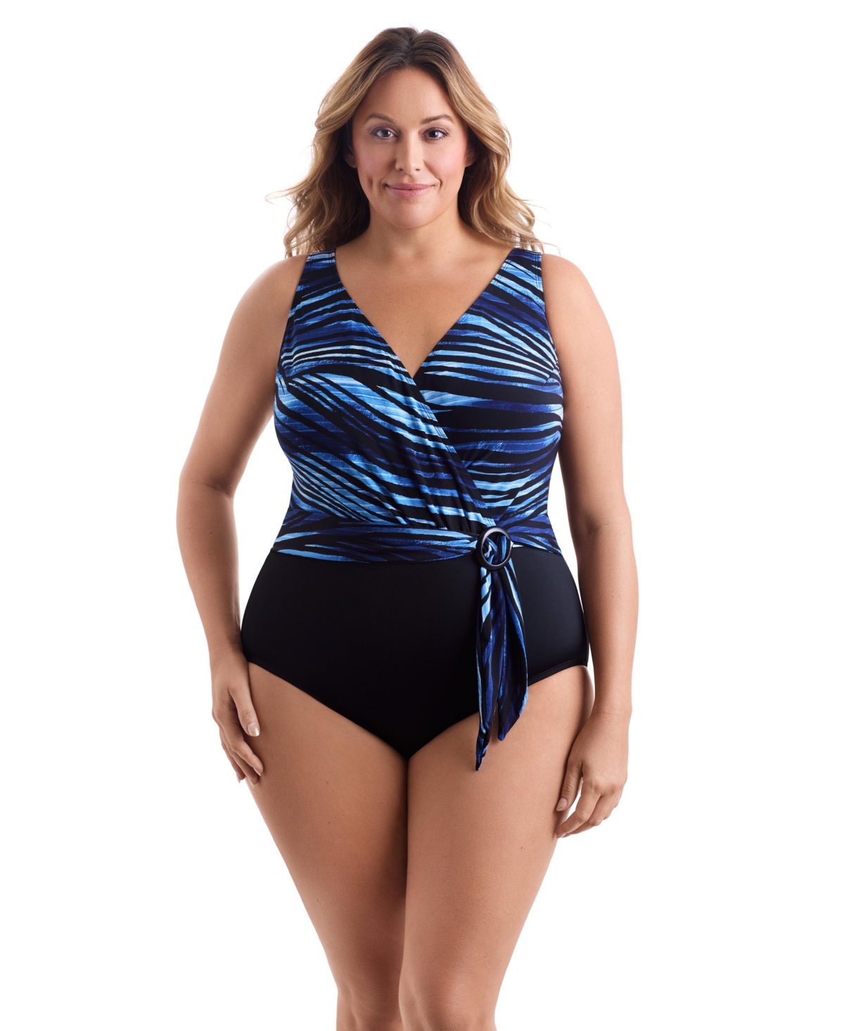 Paper Mache Belted Surplice One Piece Swimsuit - Paper mache