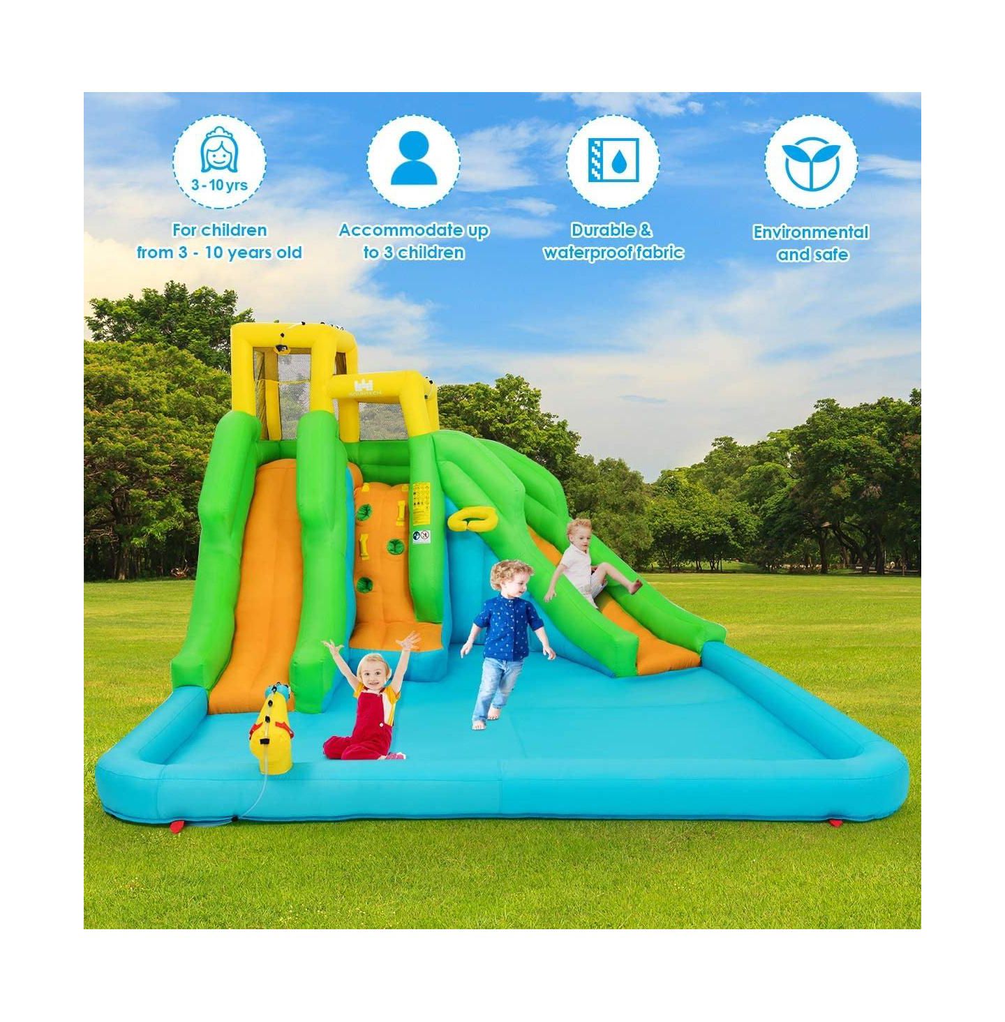 Детская игрушка Slickblue Inflatable Water Park Bounce House with Climbing Wall and Slide, For Up to 3 Players, Ages 3+, цвет: Разноцветный — фото 3