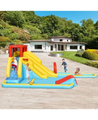 Dual Slide Inflatable Water Park with Climbing Wall & Bouncer Fun Outdoor Playset for Kids