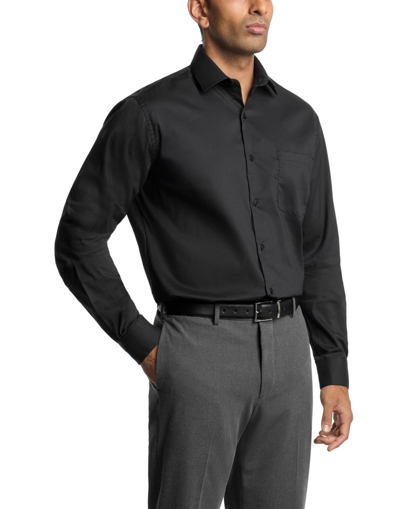 Мужская рубашка Van Heusen Regular-Fit Everyday Defense Dress Shirt, цвет: Чёрный — фото 1