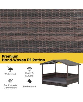 Wicker Outdoor Dog House with Weatherproof Roof