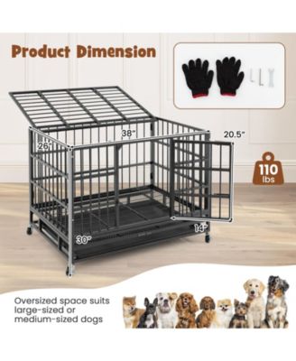 38 Inch Foldable Heavy-Duty Metal Dog Cage with Lockable Rolling Casters and Tray