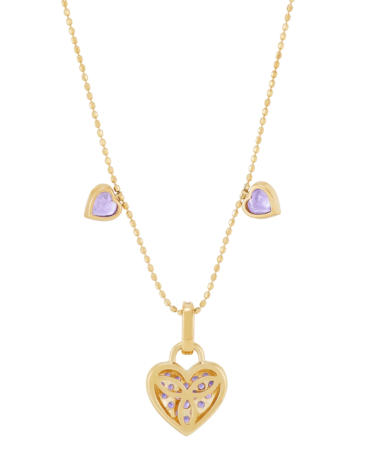 Macy's Amethyst (3/4 Ct. T.w.) & Diamond Accent Triple Heart 18" Pendant Necklace In 14k Gold-plated Sterli In Amethyst