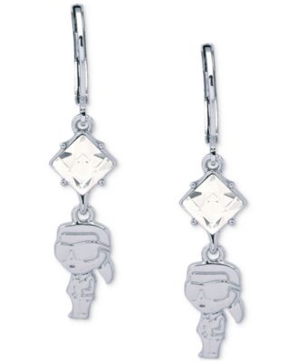 KARL LAGERFELD PARIS - Silver-Tone Crystal & Karl Double Drop Earrings