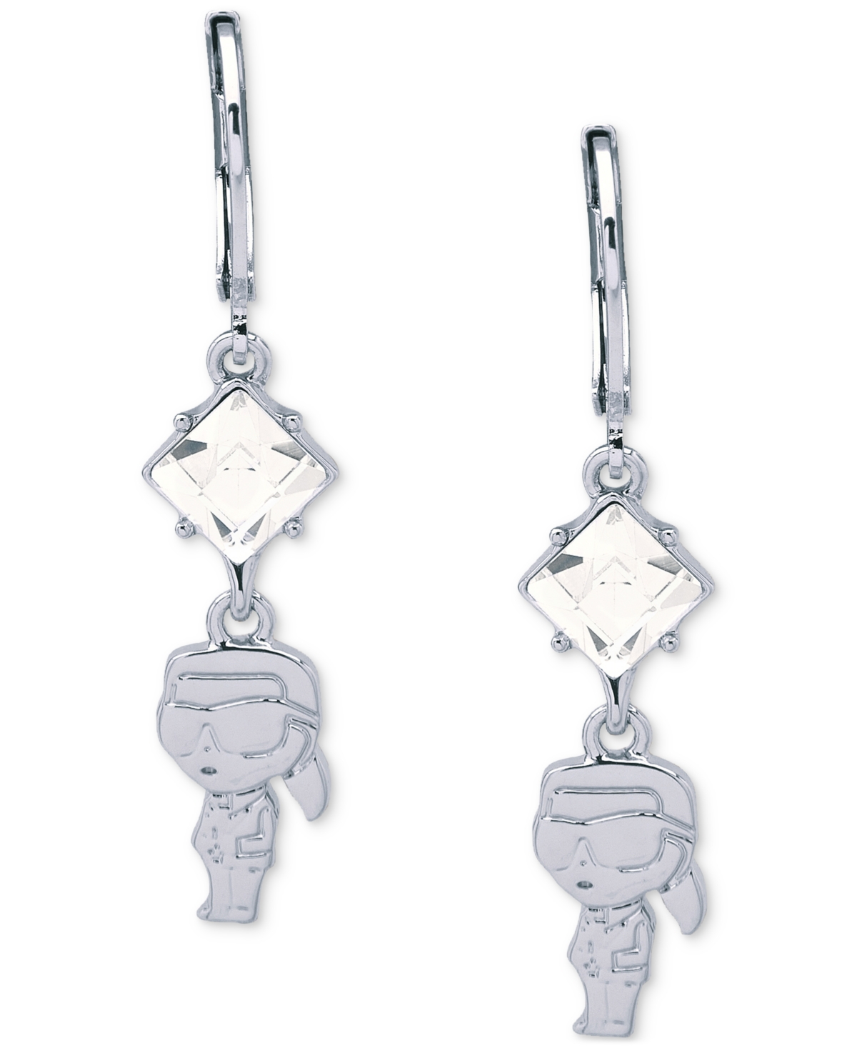 Karl Lagerfeld Silver-tone Crystal & Karl Double Drop Earrings