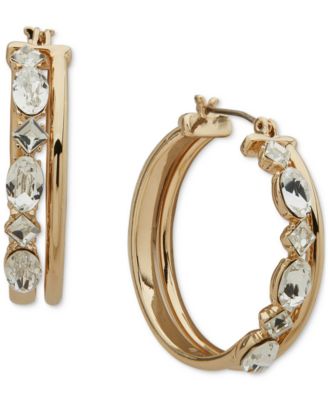 KARL LAGERFELD PARIS - Gold-Tone Medium Mixed Crystal Double-Row Hoop Earrings, 1.17"
