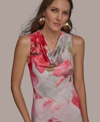 Donna Karan New York Women's Cowl-Neck Lined Floral Gown