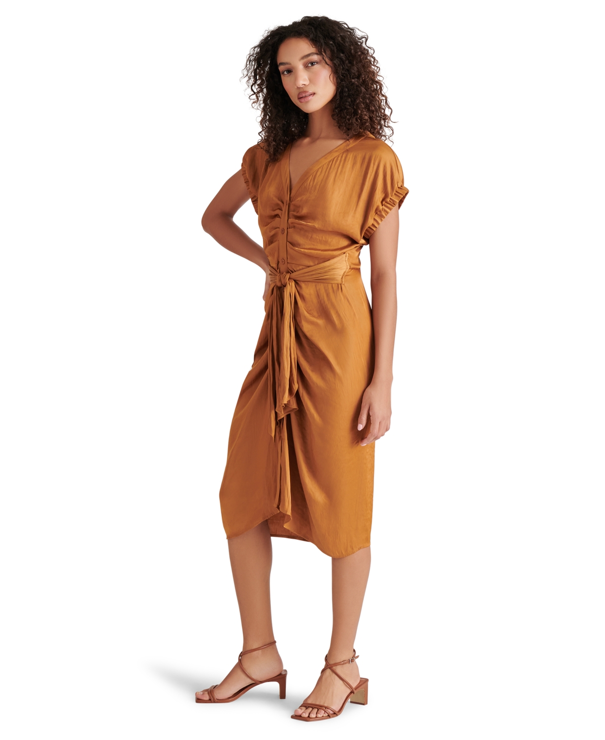 Steve Madden Bruno Tie Waist Midi Dress In Caramel Cafe