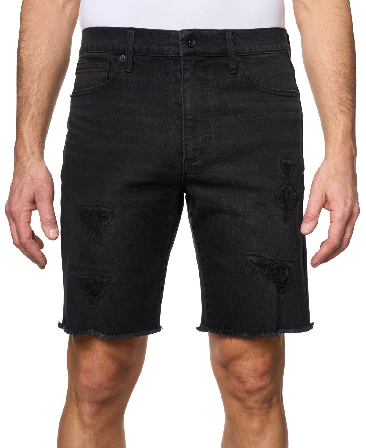Men's Zack Slim-Fit Stretch Rip & Repair 9-1/2" Denim Shorts - Black