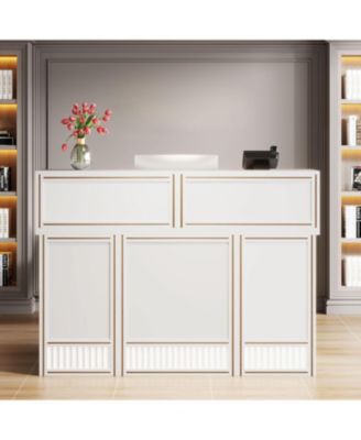 Reception Desk with Counter, 57-Inch Rustic Front Desk Receptionist Table, Boho Welcome Desk Checkout Counter for Office, Retail, Lobby, Beauty Salon