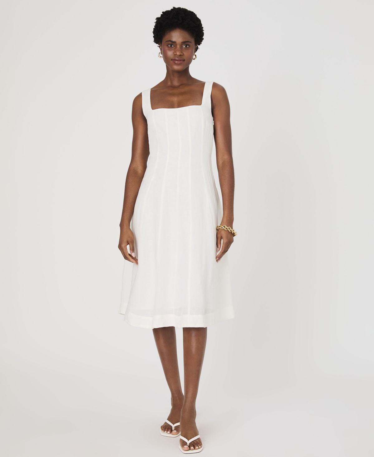 French Connection Birdie Square Neck Midi Dress In Summer White