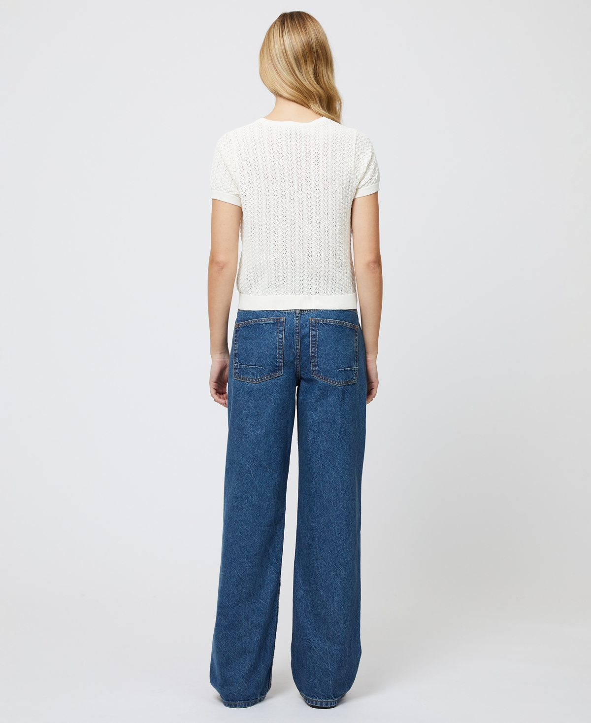 French Connection Pointelle Cotton Blend Cardigan In Cream