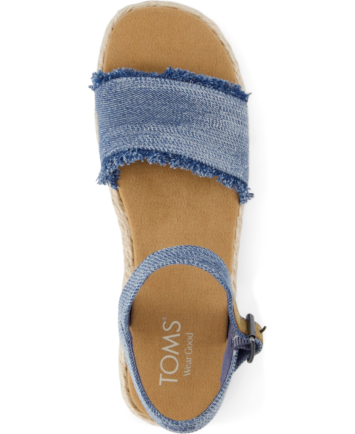 Shop Toms Women's Abby Open Toe Flat Sandals In Dark Sky Textured Denim,fray