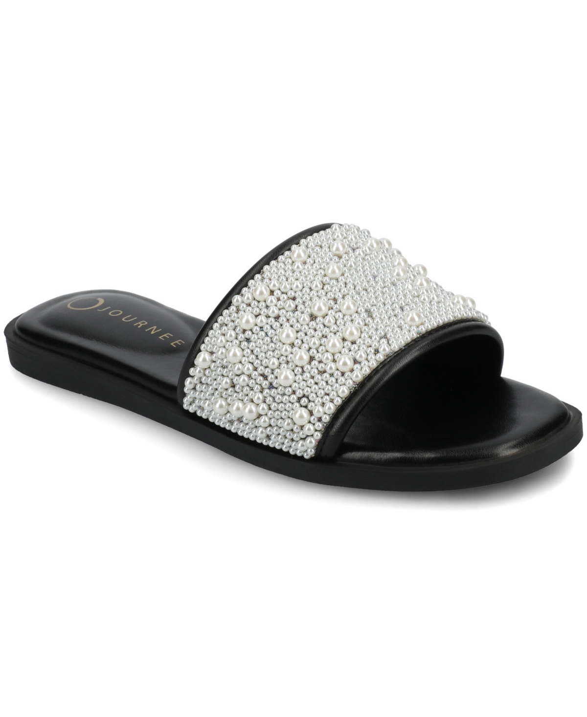 Women's Precly Faux Pearl Single Band Flat Sandals - White