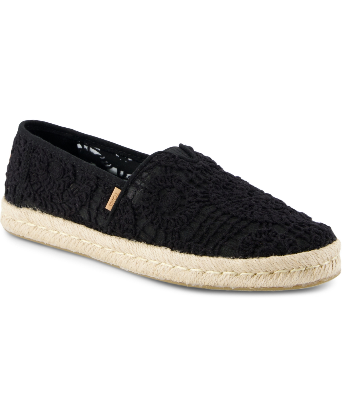 Toms Women's Alpargata Rope 2.0 Espadrille Slip On Flats In Black Crochet Lace