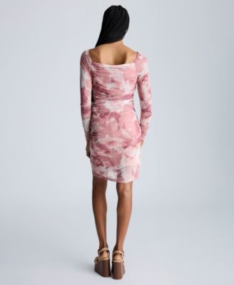 Women's Printed Ruched Long-Sleeve Dress