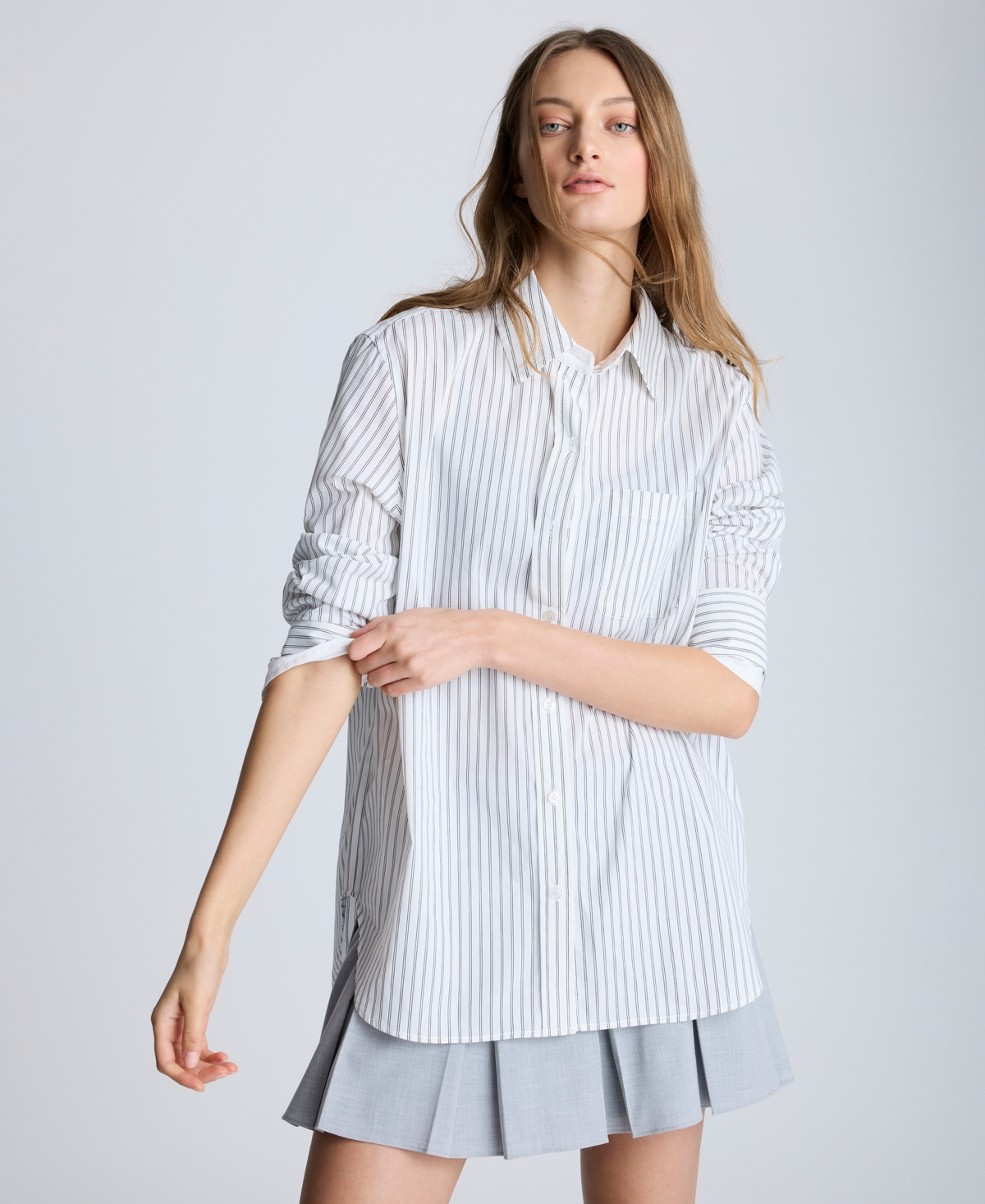Women's Cotton Oversized Striped Long-Sleeve Shirt - Pure White/Black