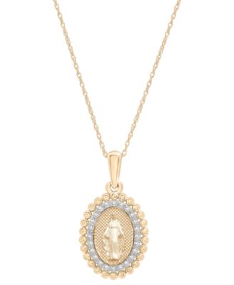 Macy's - Diamond Blessed Mother Pendant 18" Necklace (1/10 ct. t.w.) in 10k Gold, Exclusively at