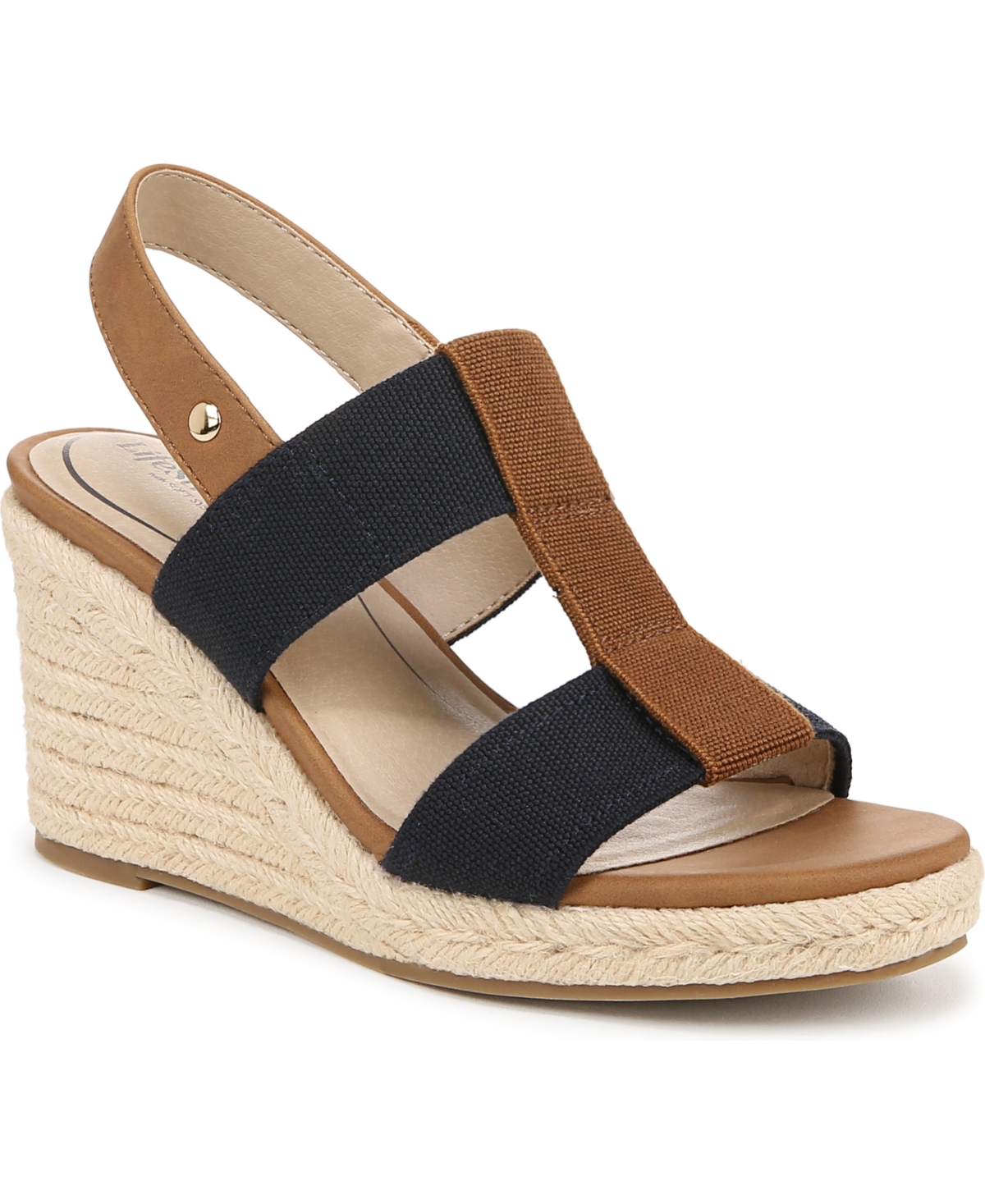 Shop Lifestride Women's Tallulah Espadrille Wedge Sandals In Navy Fabric,faux Leather