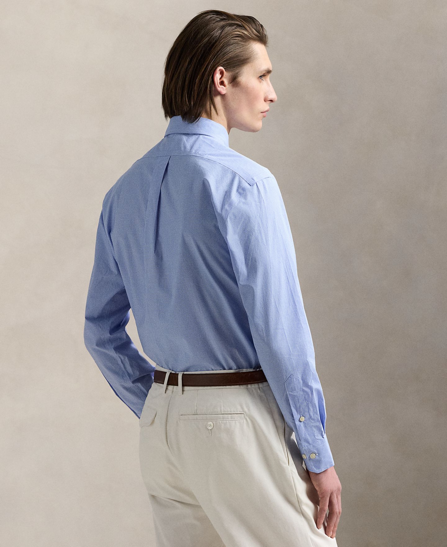 Мужская рубашка Polo Ralph Lauren Purepress Cotton Oxford, цвет: Синий / Белый — фото 2
