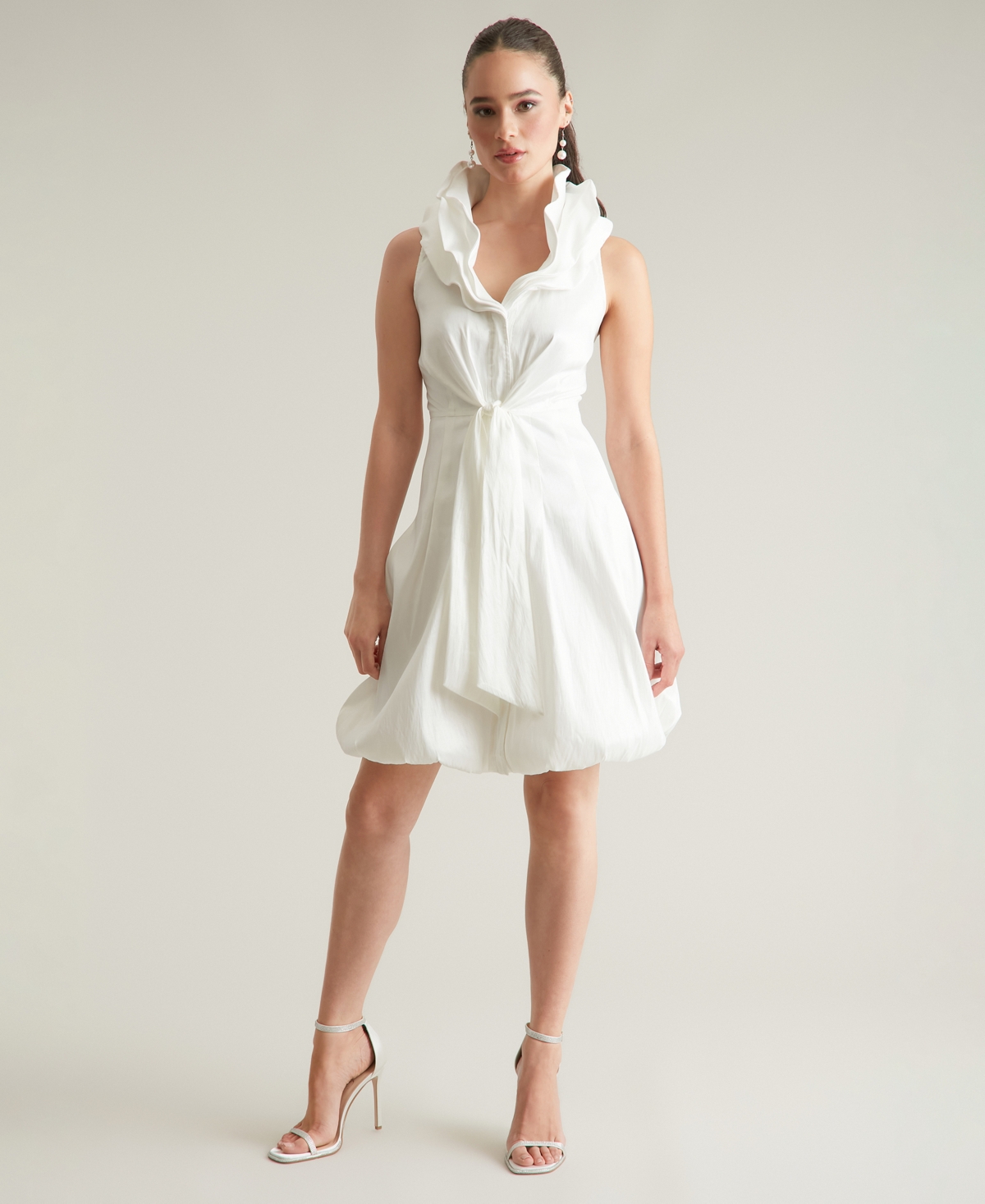 Women's Triple-Collar Tie-Front Sleeveless Dress - White