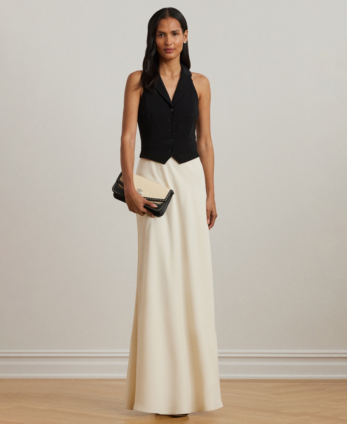 Shop Ralph Lauren Women's Two-tone Crepe Sleeveless Gown In Black