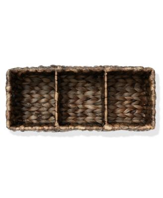 Set of 2 Water Hyacinth Storage Baskets with 3 Sections, Espresso - Woven Bin Organizers for Bathroom, Laundry, Pantry, Office, Shelves