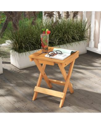 14 inch Outdoor Folding Side Table Hardwood Square Compact Patio Table