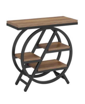 End Table, 3-Tier Narrow Side Table, Wood Sofa Side Table with Geometric Metal Frame, Industrial Nightstand and Bedside Table for Bedroom