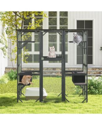 Outdoor Wooden Cat House with Weatherproof Asphalt Roof Durable Shelter for Feral & Pet Cats