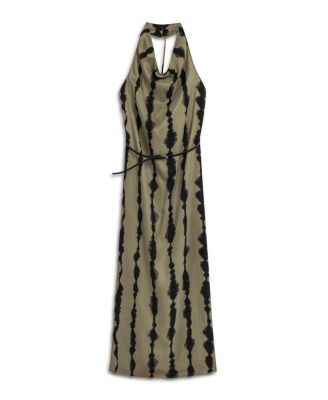 Women's Belt Detailed Printed Maxi Dress