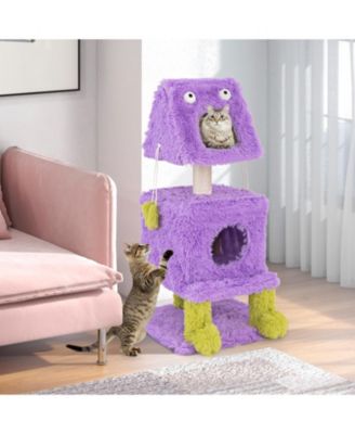 Cute Monster-Themed Cat Tower with 2 Private Condos Space-Saving Playhouse for Small Spaces