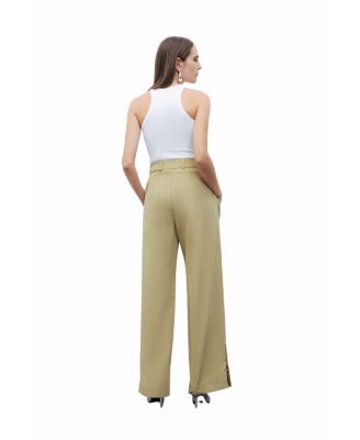 Women's Metal Buckle Detailed Belted Pants