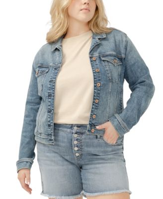 Plus Size Notched Crop Jean Jacket