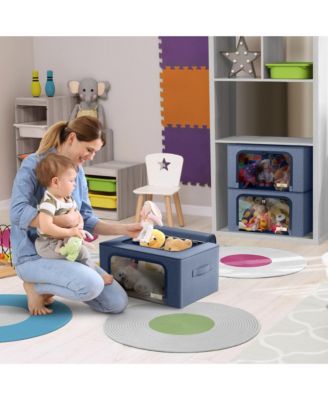 6 Pack Small Foldable Storage Box - Metal Frame, Oxford Fabric, Large Window & Handles - Organization for Bedroom, Linens & Clothes