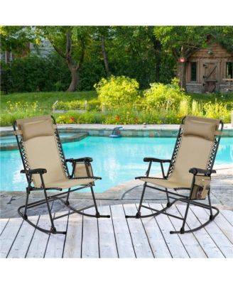 26in Foldable Outdoor Lounge Chair, Navy Blue