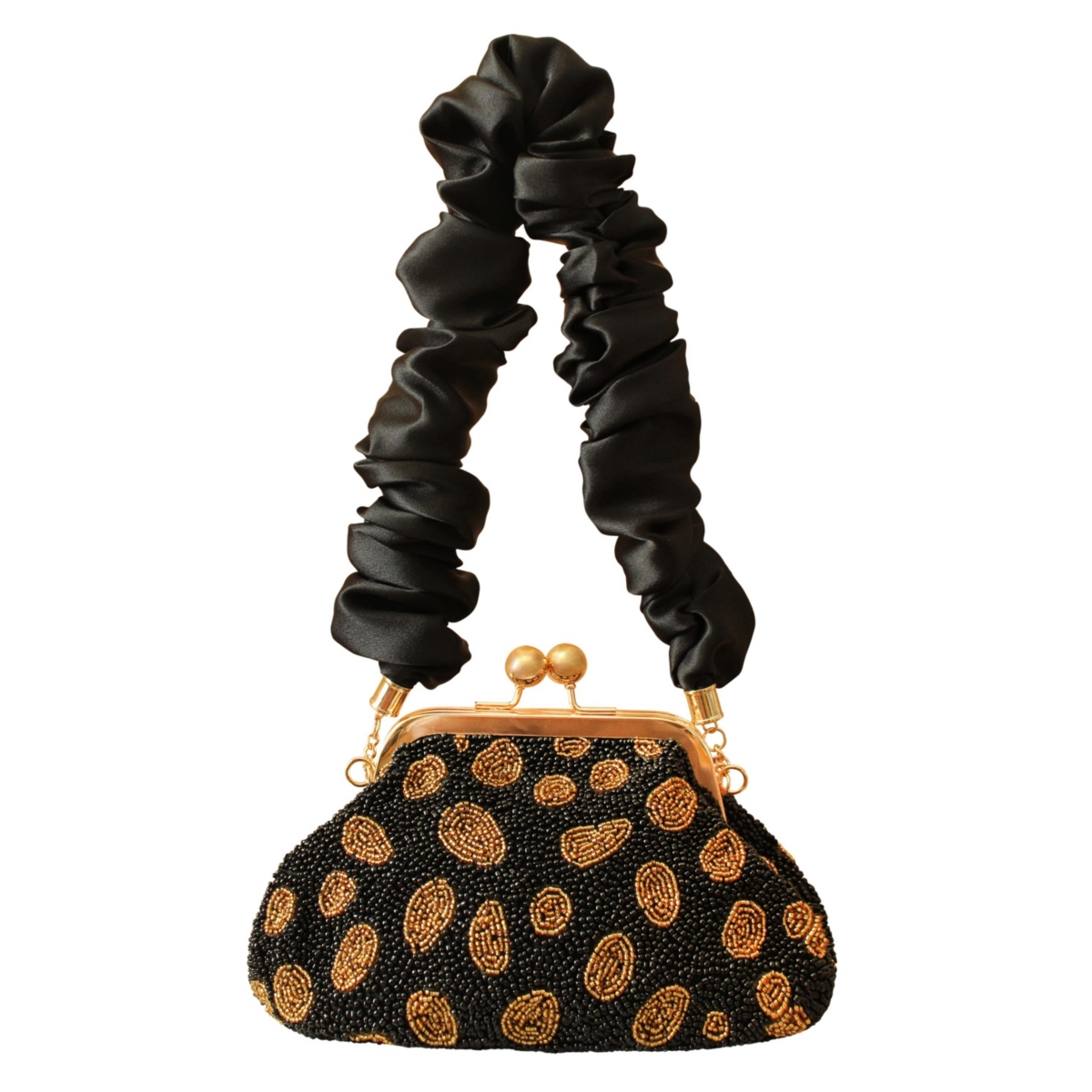 Arnoldi Black Gold Hand-beaded Clutch Bag In Black & Gold - Gold
