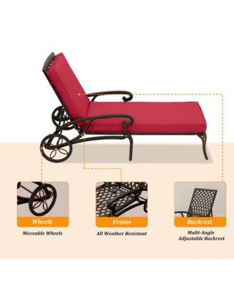 Outdoor Chaise Lounge with Cushions Patio Lounge Chairs with Wheels & Adjustable Backrest Aluminium Pool Sun Lounges Chairs for Outside, Beige