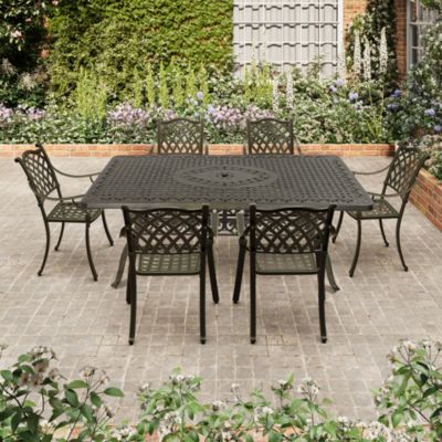 7pcs Patio Furniture Set Cast Aluminium Outdoor Dining Set 6 Outdoor Dining Chairs and 71 Inches Rectangular Dining Table for Balcony Porch Backyard Garden