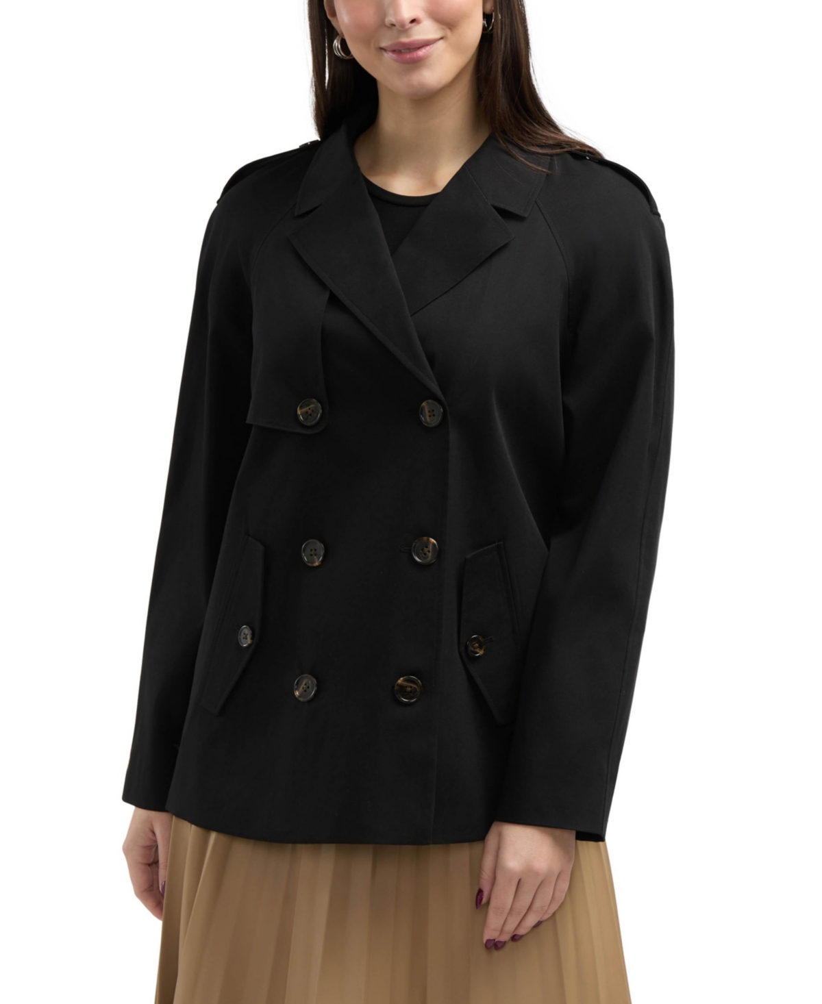 Women s Short Raglan Trench - Black