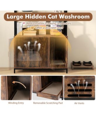 Cat Litter Box Enclosure with Storage & 3-Tier Shelves Stylish & Functional Hidden Litter Cabinet