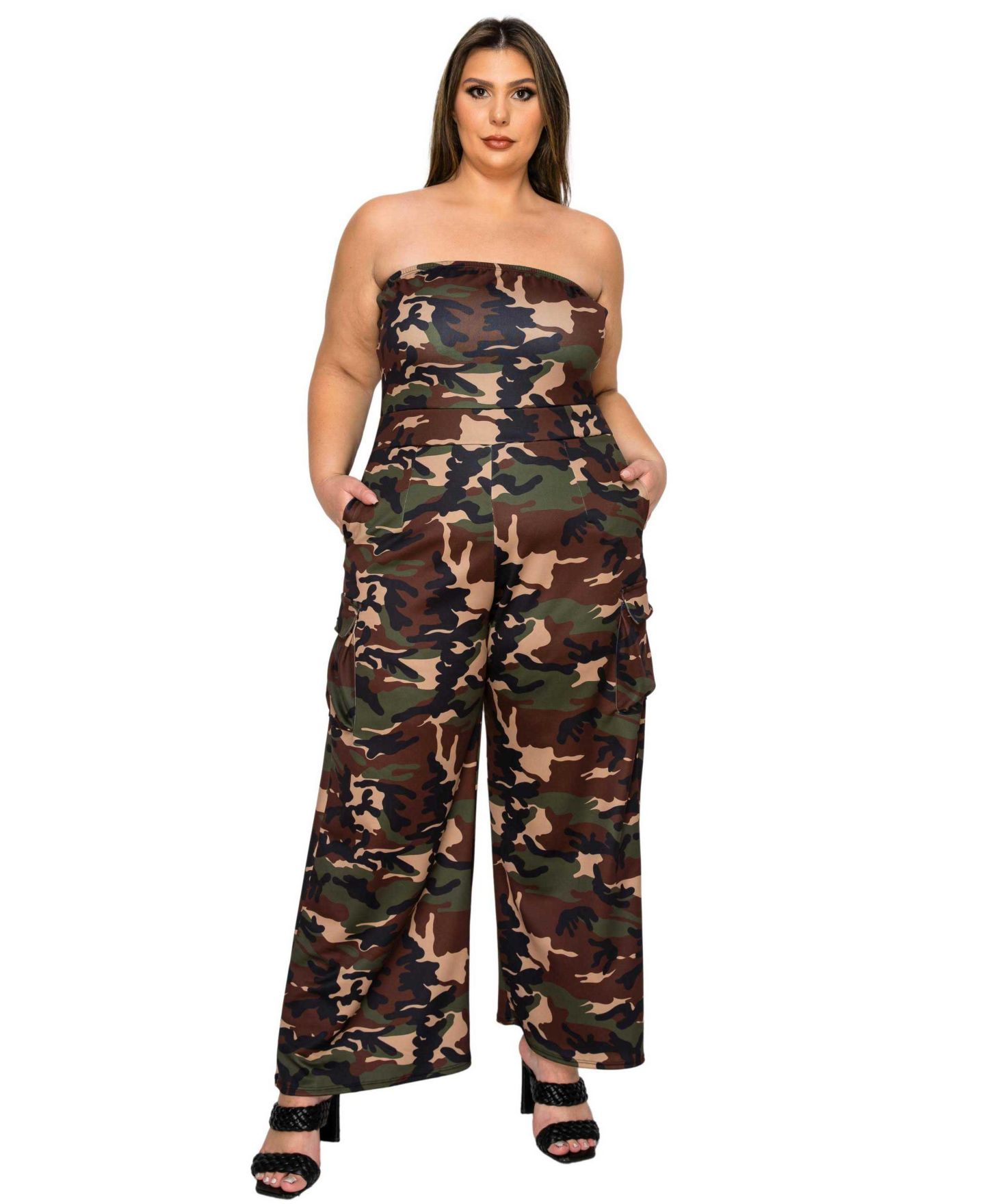 Женский комбинезон L I V D Plus Size Freya Camo Cargo Jumpsuit, цвет: Камуфляжный — фото 1
