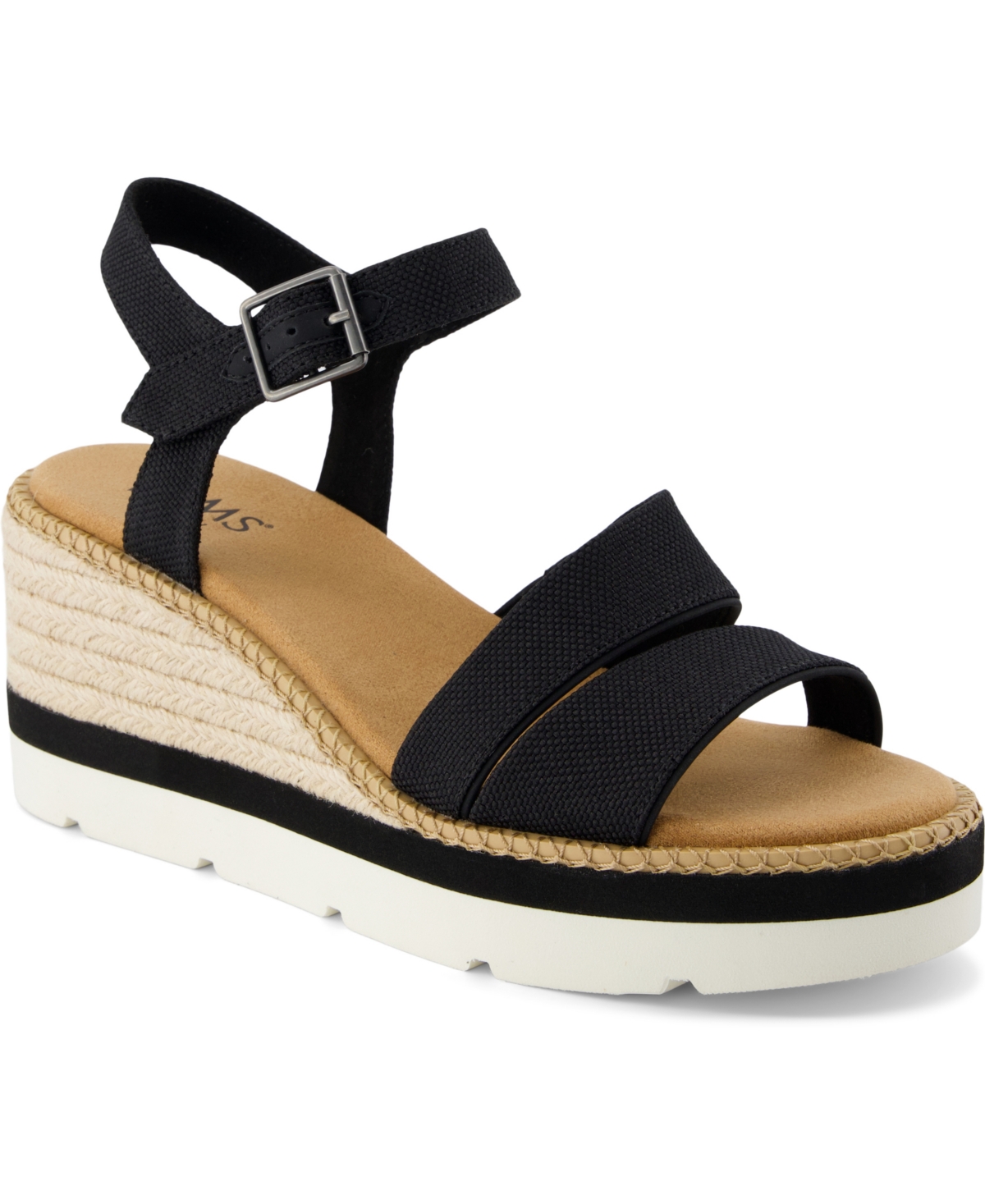 Shop Toms Women's Darya Open Toe Wedge Sandals In Black Heavy Canvas