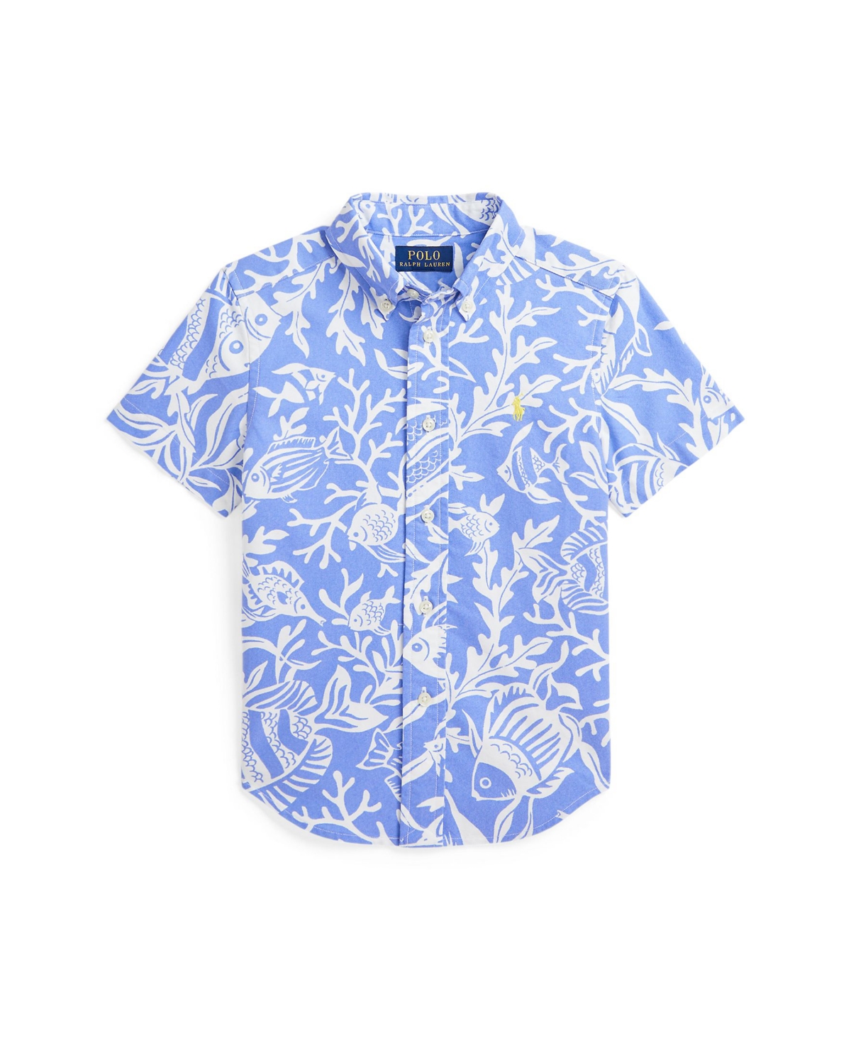Polo Ralph Lauren Toddler and Little Boys Sea-Print Short-Sleeve Shirt - Fish coral, Light blue