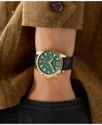 Men's Multifunction Black Genuine Leather Watch, 44mm