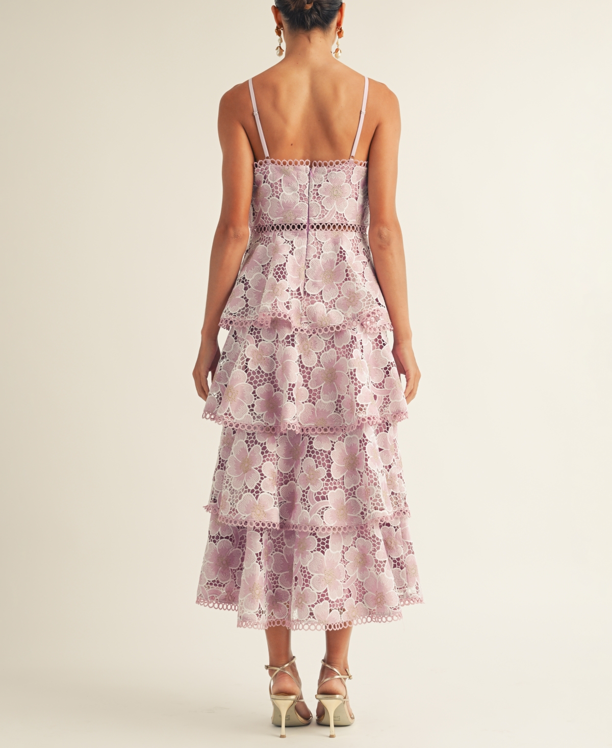 Arose Studio, Inc Women's Eartha Tiered Lace Midi Dress In Lavender